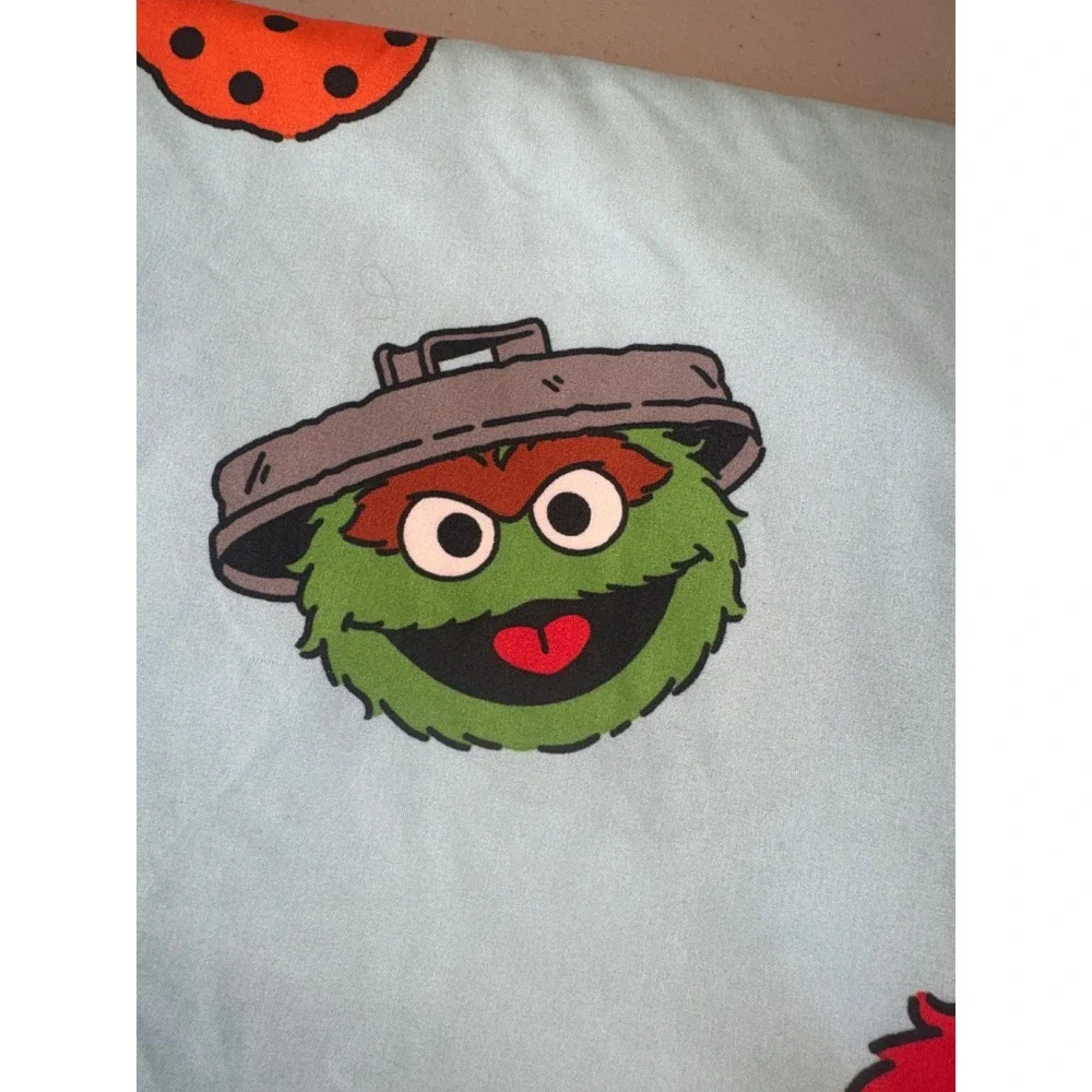 Sesame Street Twin Top Flat Sheet Elmo Cookie Monster Big Bird Blue Flat Bed